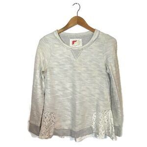 Anthropologie Red Triangle Size XS Textured Pullover Light Gray Lace Boho